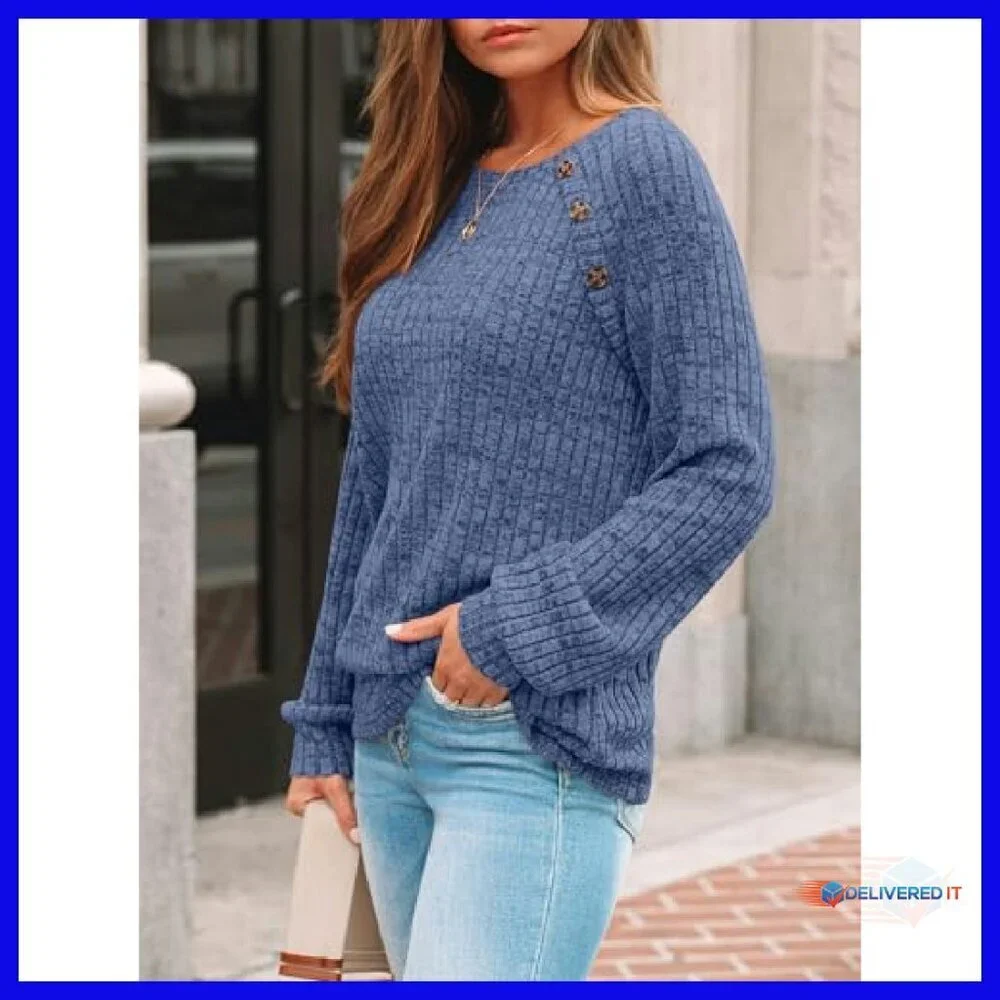Long Sleeve Tunic Sweater Top Button Detail Casual Work Wear Plus Size